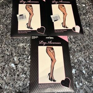 NWT Leg Avenue Mercedes Plus Size Sheer Crotchless Pantyhose Black x3